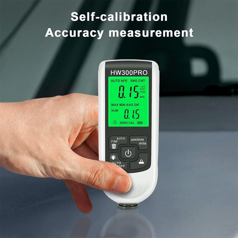 Abizarch Paint Thickness Gauge Meter Fe/NFe Probe Coating Thickness Gauge Professional Multifunctional Car Paint Depth Gauge Test Precise HW-300PRO for Car Automatic Detection(black) (white) - Image 3